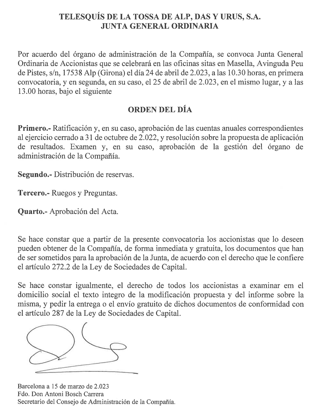 Junta General Extraordinaria